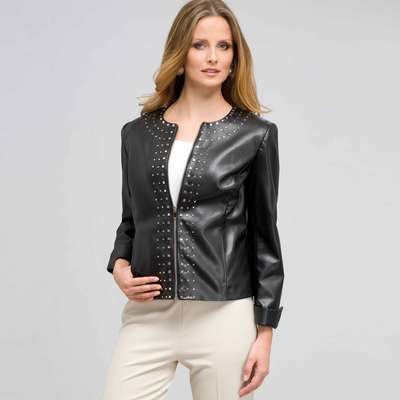 Leather Top Front Studded Jacket