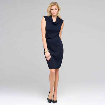 Sleeveless Belted Cowl Neck Dress