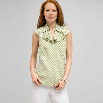 Ruffle Front Sleeveless Blouse.