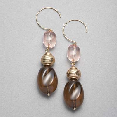 Brown and Pink Drop Earrings