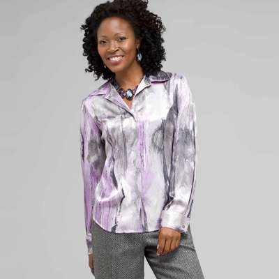 Long Sleeve Covered Placket Blouse